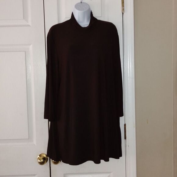 Slinky Brand  chocolate brown 3/4th length sleeve long tunic  Sz 1X - Picture 1 of 5